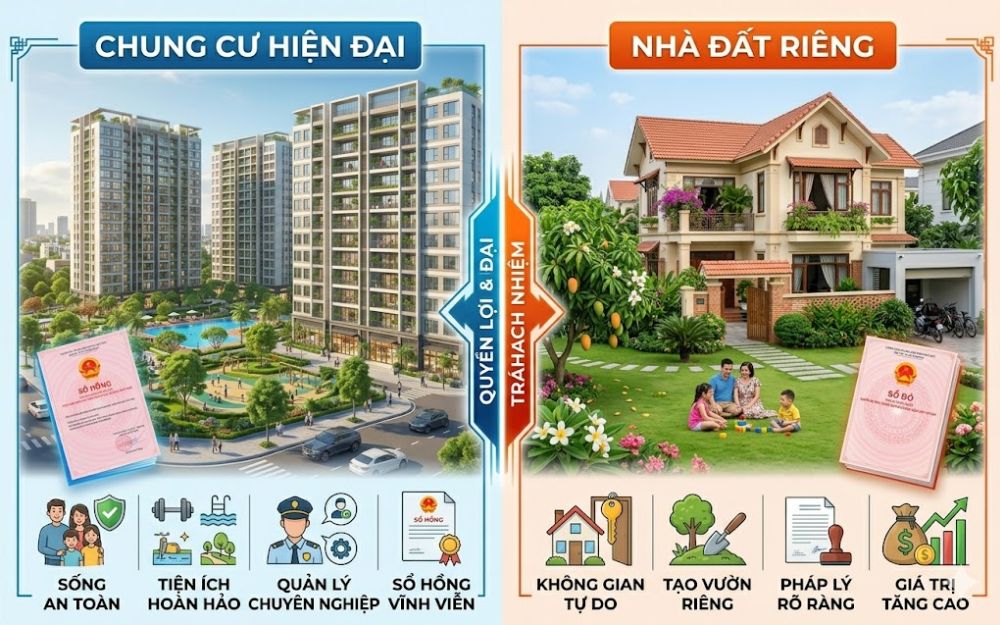 "So sánh chung cư và nhà đất để lựa chọn phù hợp"