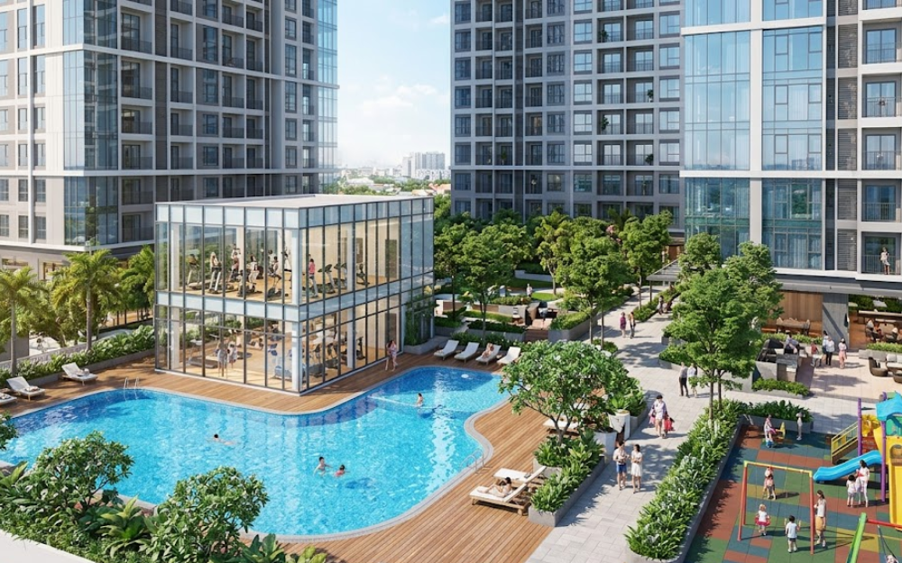 Tiện ích chung cư hiện đại như hồ bơi và phòng gym
